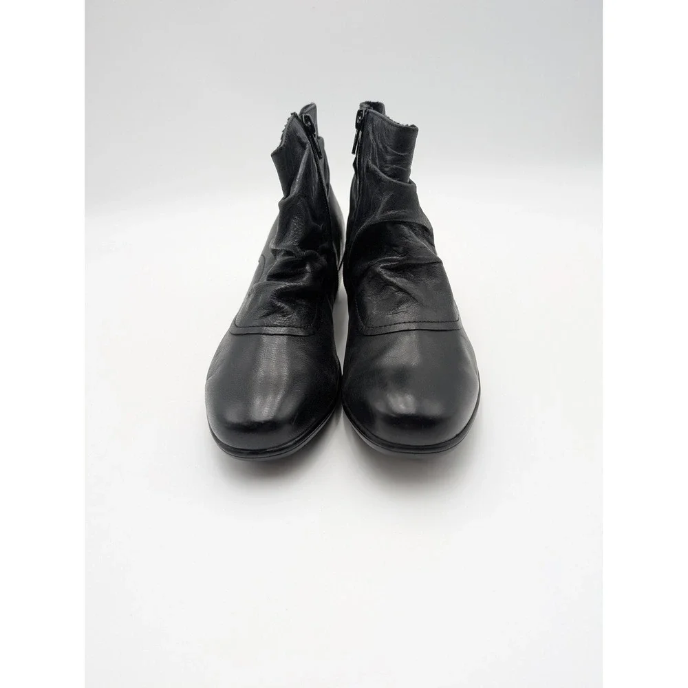 Romika Boots Womens‎ Size 6.5 Black Leather Ruched Ankle Bootie Low Heel Shoes